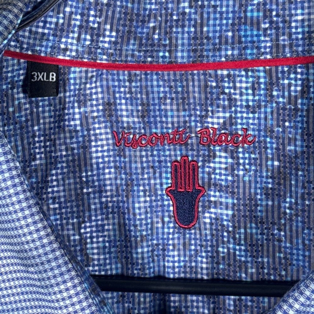 Visconti Black Shirt Mens 3XLB Blue Abstract Camo AOP Stretch Long Sleeve Button - Picture 3 of 9